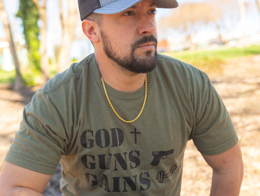 God, Guns, Gains Short Sleeve Shirts